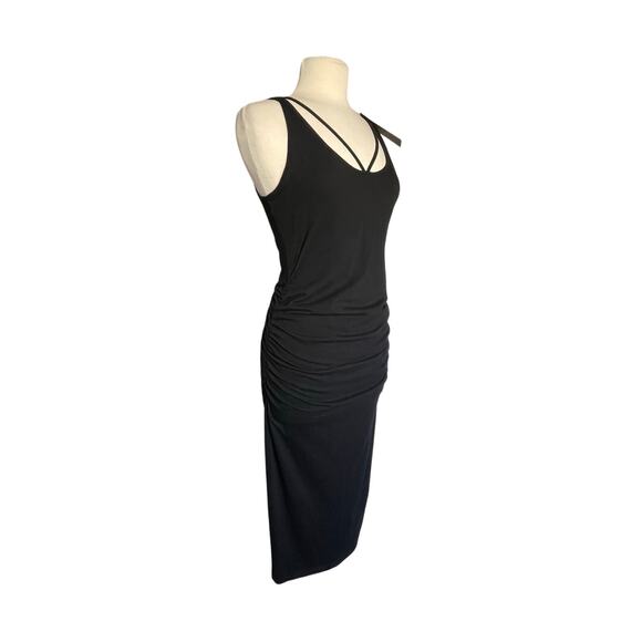 NWT MICHAEL STARS Women’s Front To Back Black Ruched Midi dress - Picture 4 of 8